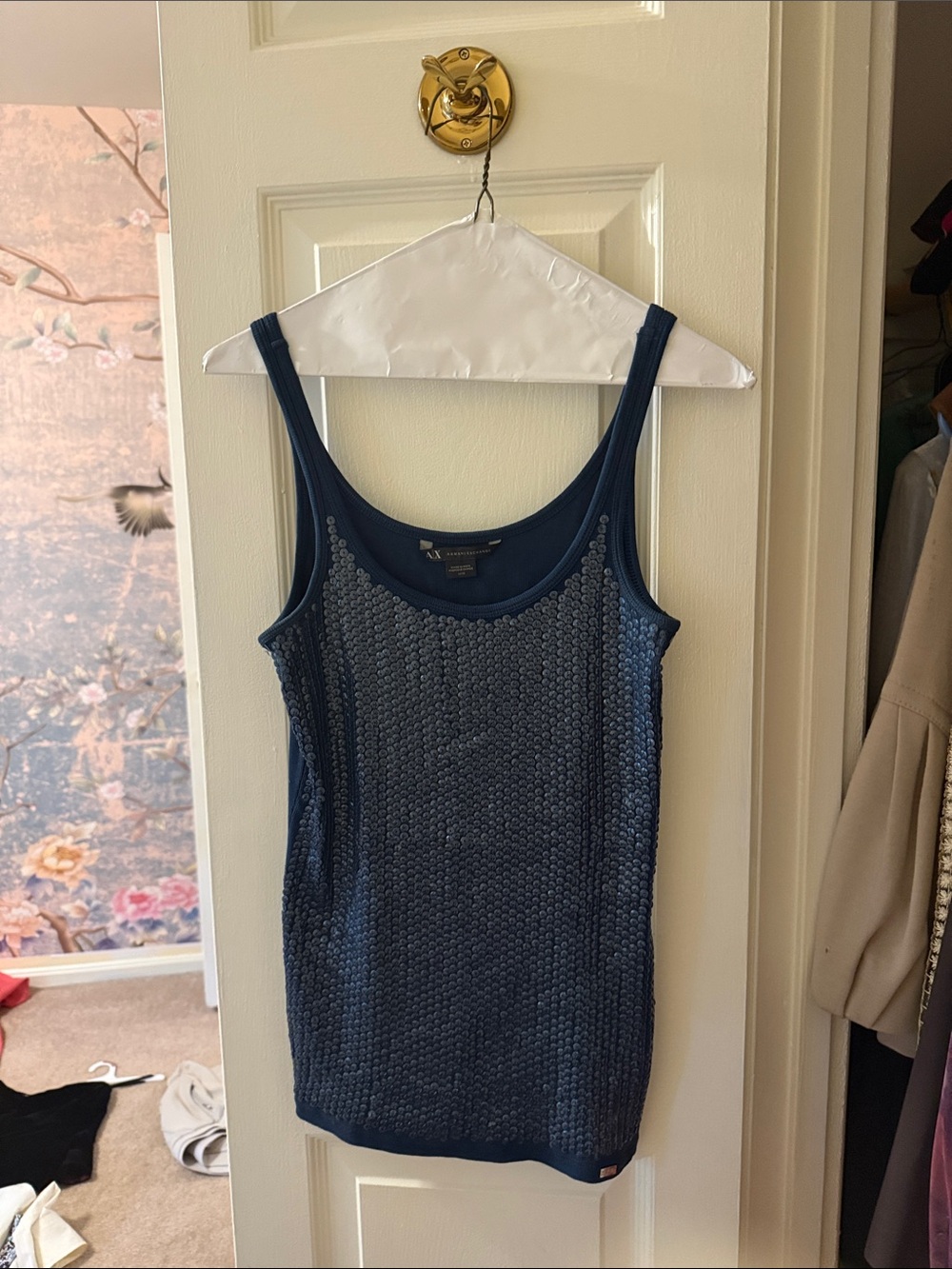 Armani Exchange Navy Sequin Scoop Tank